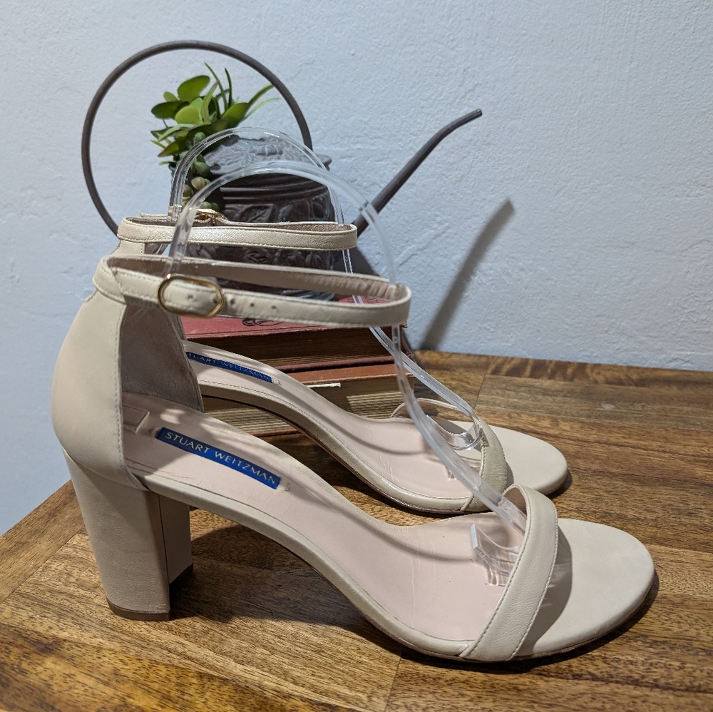 Stuart Weitzman Women’s NEARLYNUDE Heeled Sandals Bambina Nappa Size 10.5 (V336)